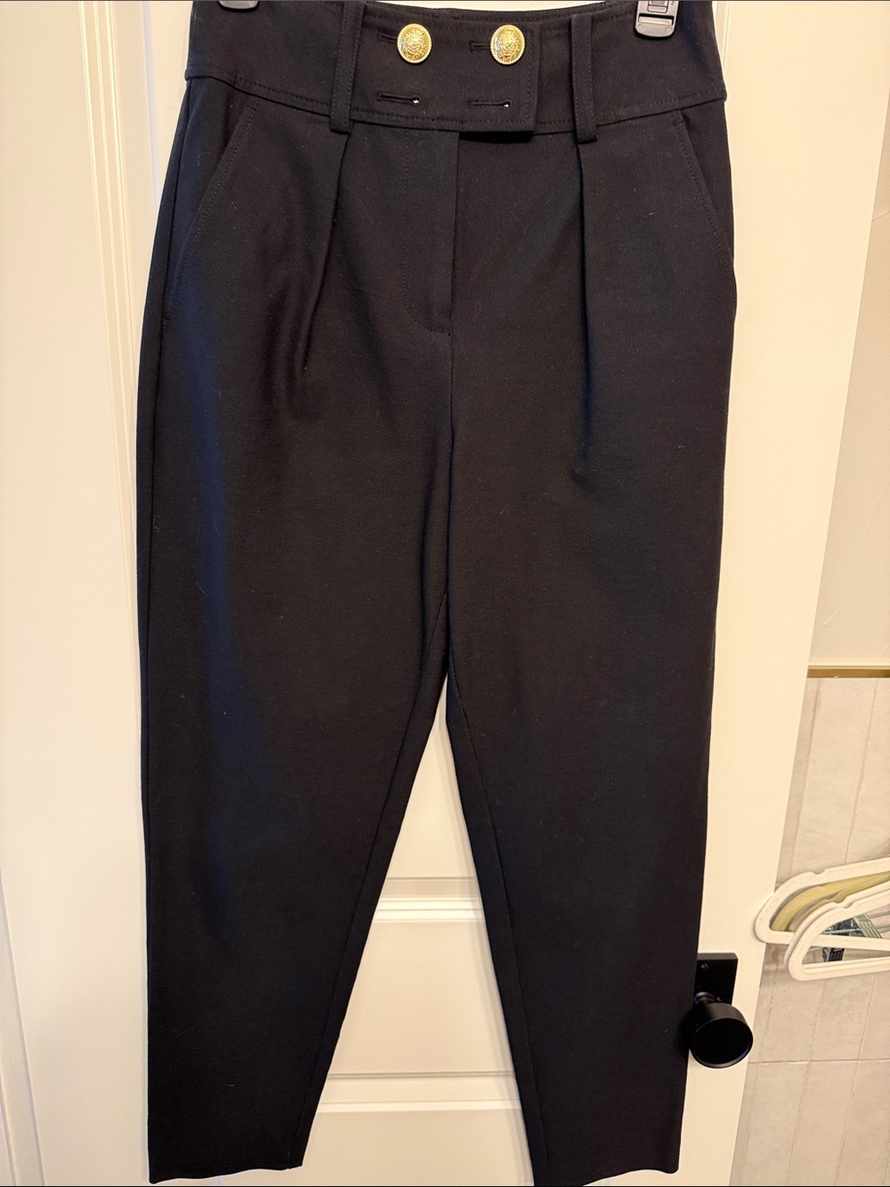 10 Crosby Derek Lam Black High-Rise Tailored Trousers with Gold Buttons